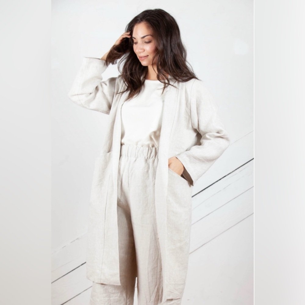 Only Child Linen Long Jacket in Oatmeal